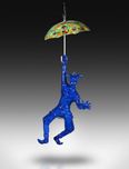 Ancizar Marin Sculptures  Ancizar Marin Sculptures  Umbrella with Jester (Green, Orange, Red Umbrella, Blue Figure)